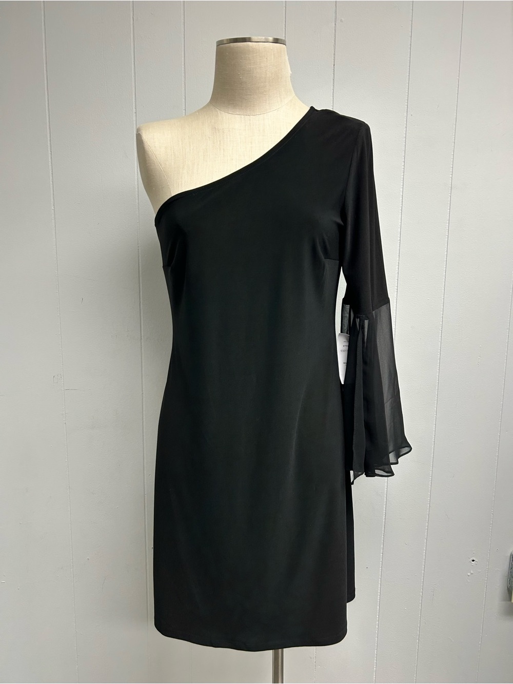 MSK Black One-Shoulder Dress with Sheer Bell Sleeve